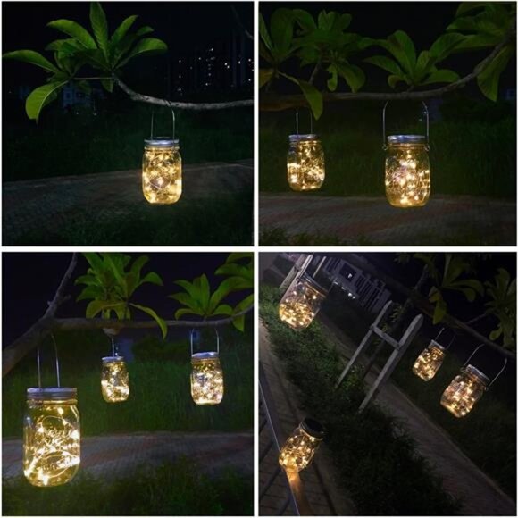 Solar Mason Jar Lights, 4 Pack 30 LEDs Waterproof Fairy Firefly String Lights - Picture 4 of 8